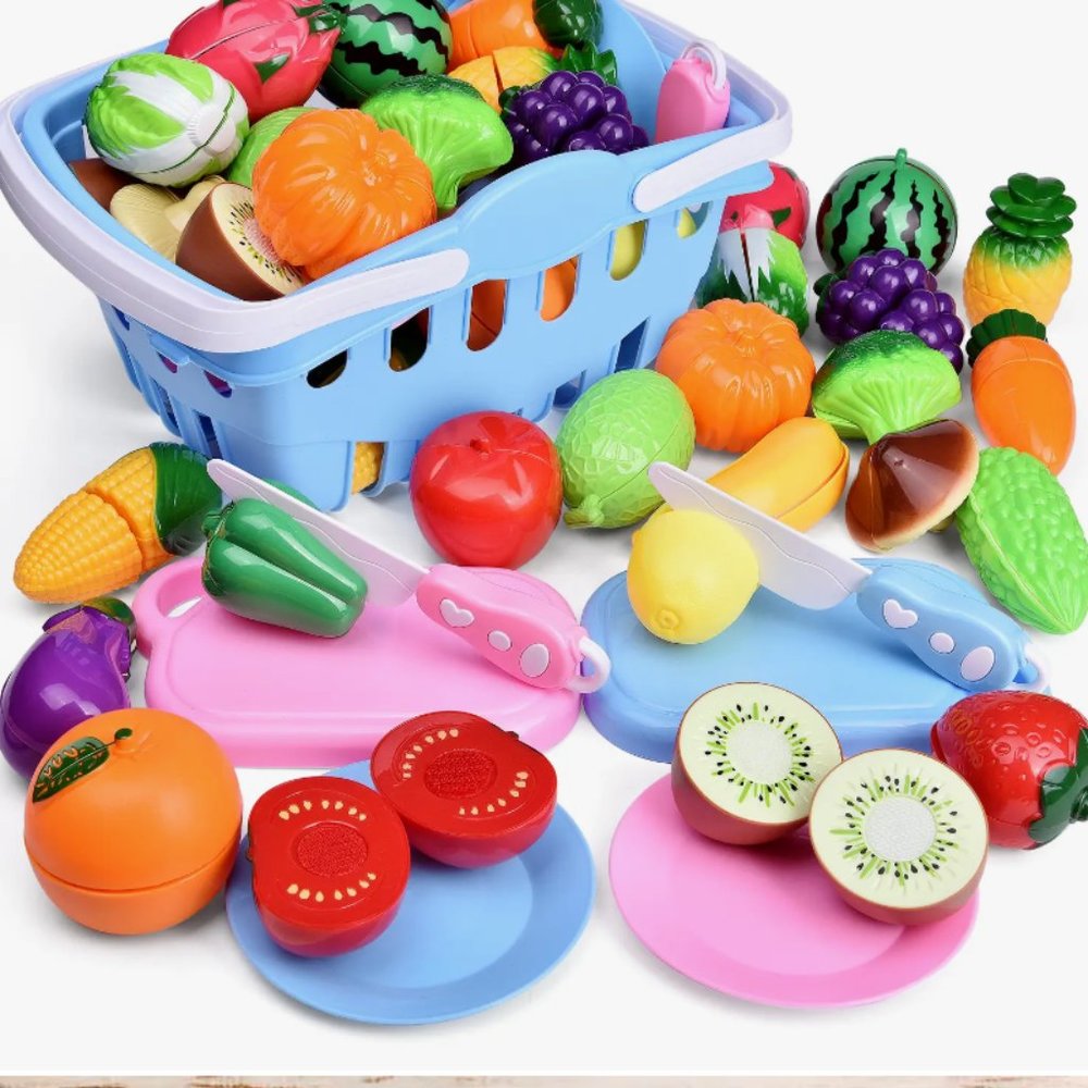 53 PCs Play Food for Kids Kitchen Pretend Cutting Food Toys